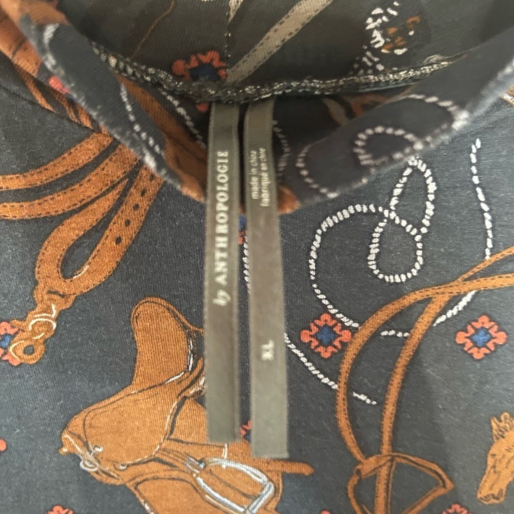 Anthropologie Black and Brown Equestrian Print Top - Picture 4 of 11
